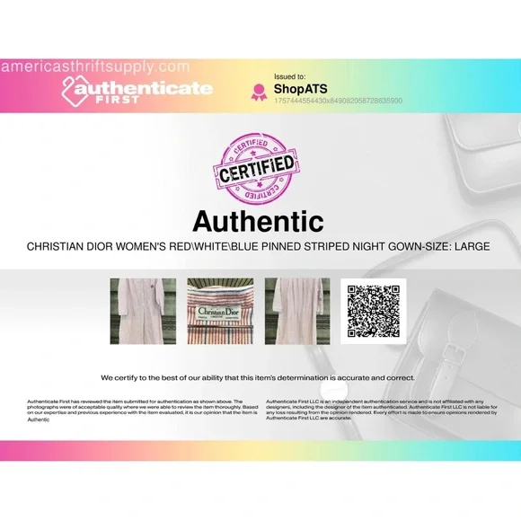 Vintage Christian Dior Red\White\Blue Pin Stripe Night Gown (+COA) size large - Picture 2 of 7